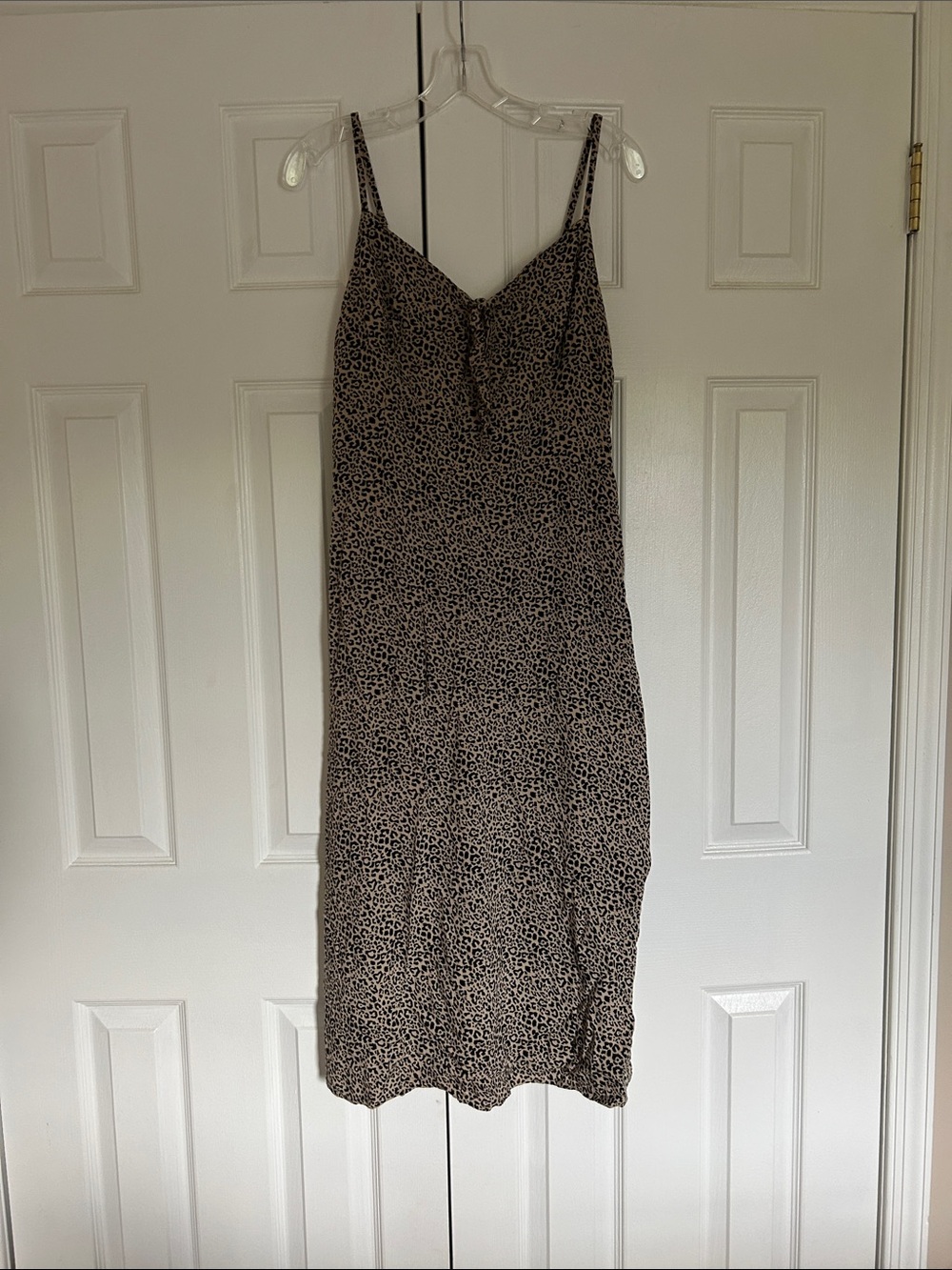 Hollister Beige and Black Leopard Slip Midi Dress